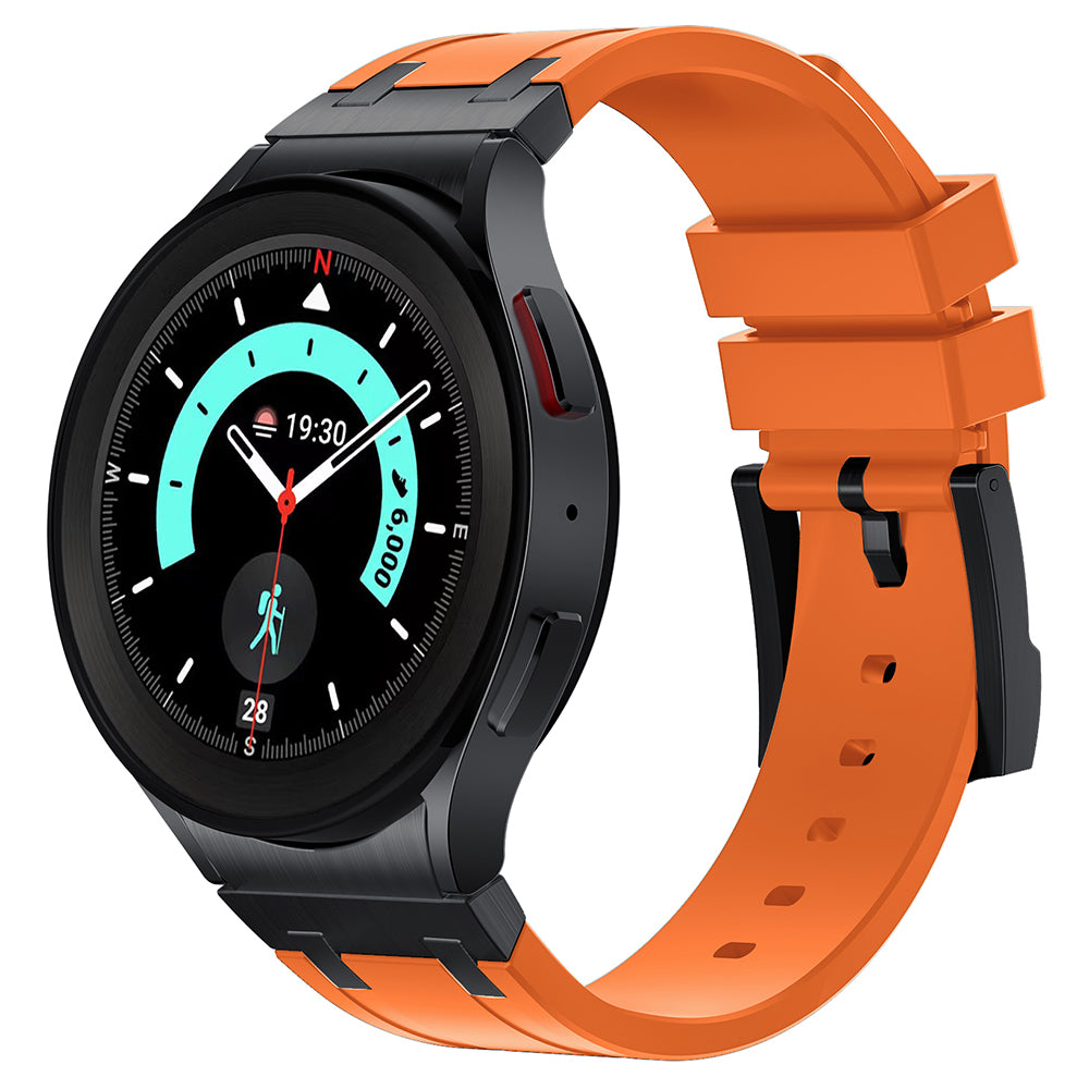 For Samsung Galaxy Watch6 / Watch 5 / Watch4 Soft Strap Silicone Watch Band with Black Connector - Black+Orange For Samsung Galaxy Watch6 / Watch 5 / Watch4 Soft Strap Silicone Watch Band with Black Connector - Black+Orange